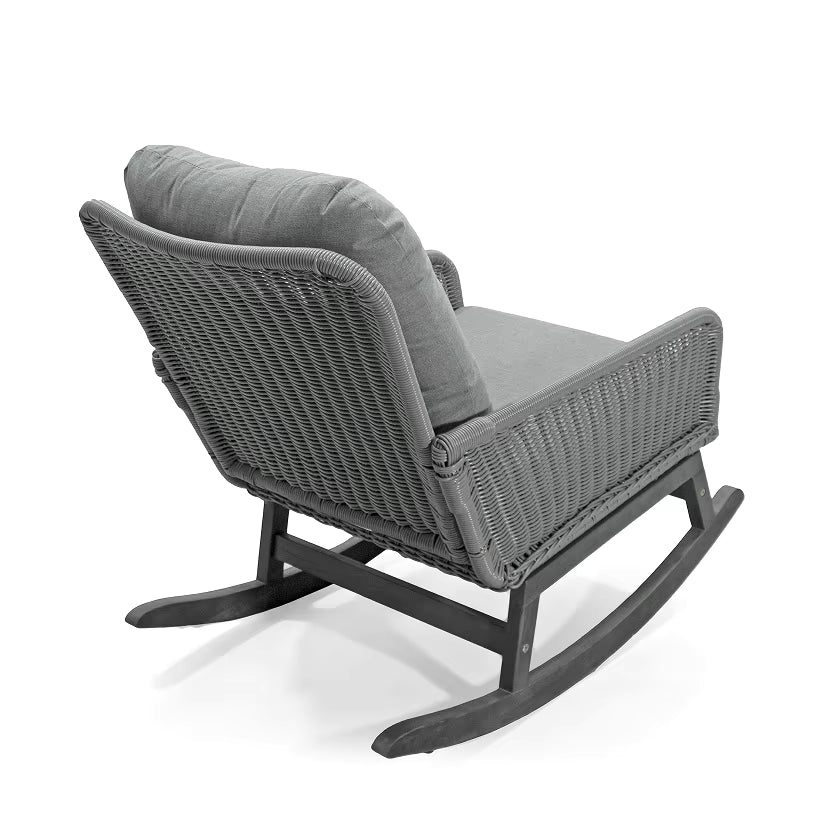 Modern Minimalist Gray Wicker Rocking Chair Comfortable Portable Soft Polyester Cushions Durable Wooden Frame for Outdoor Use