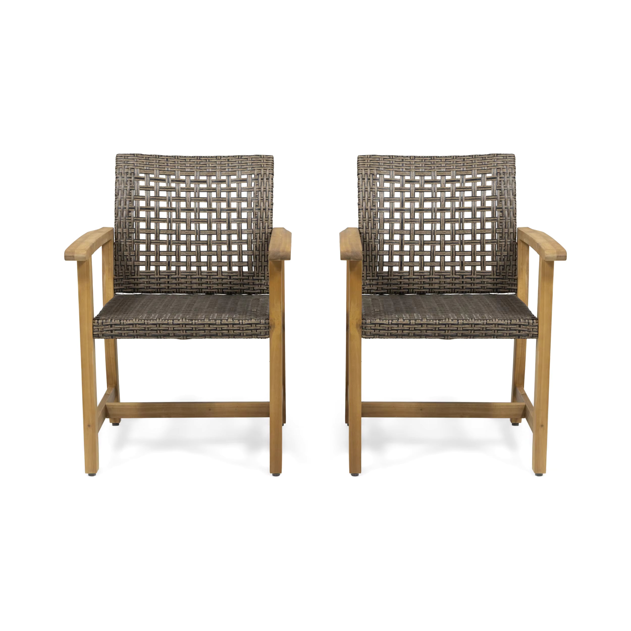 Woven Rope Comfortable Portable Outdoor Armchair | Curved Arm Solid Wood Frame with Wide Seat Water Resistant SET of 2