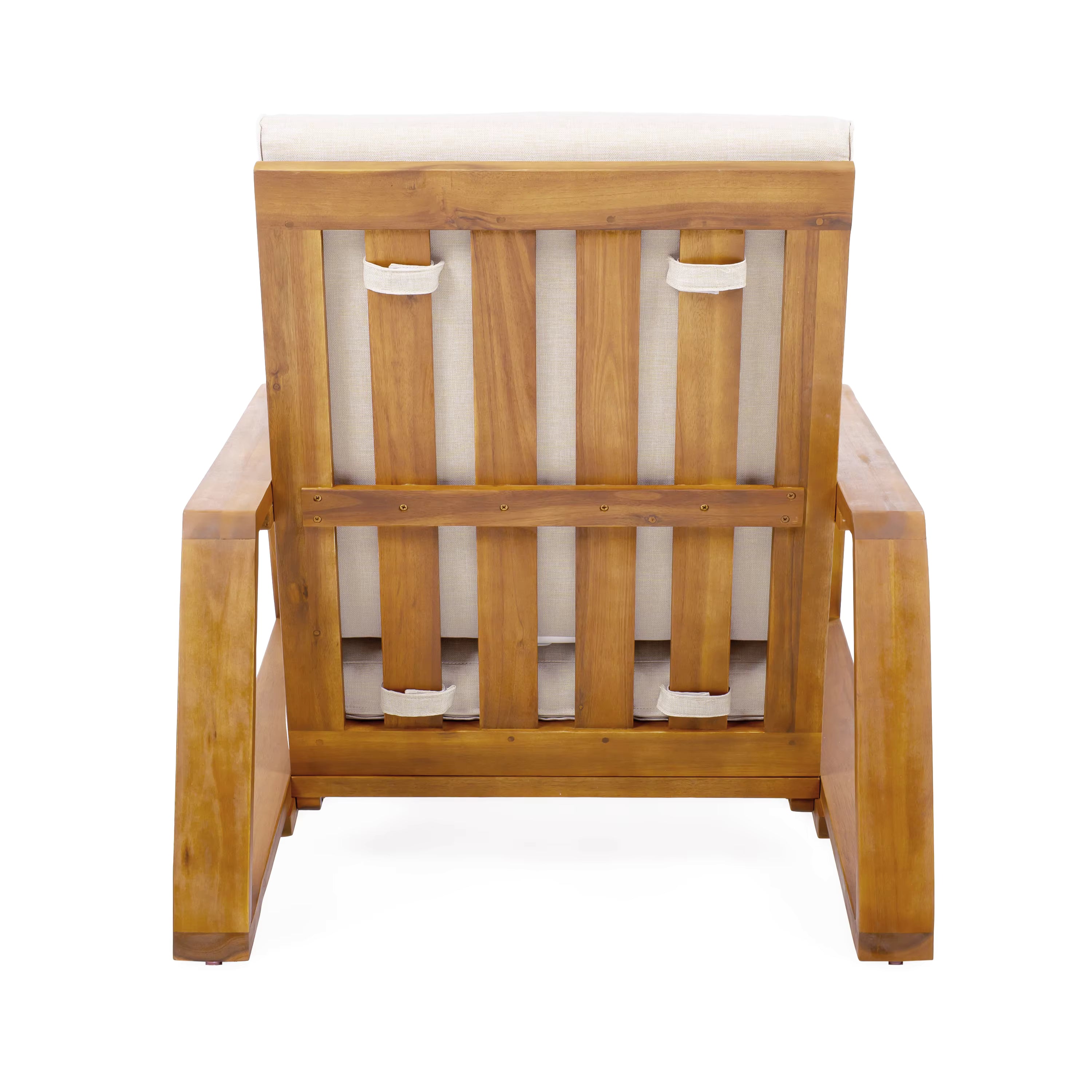 Modern Patio Lounge Chair Outdoor Club Chair with Beige Cushion and Teak Acacia Wood Frame for Courtyard and Beach Use