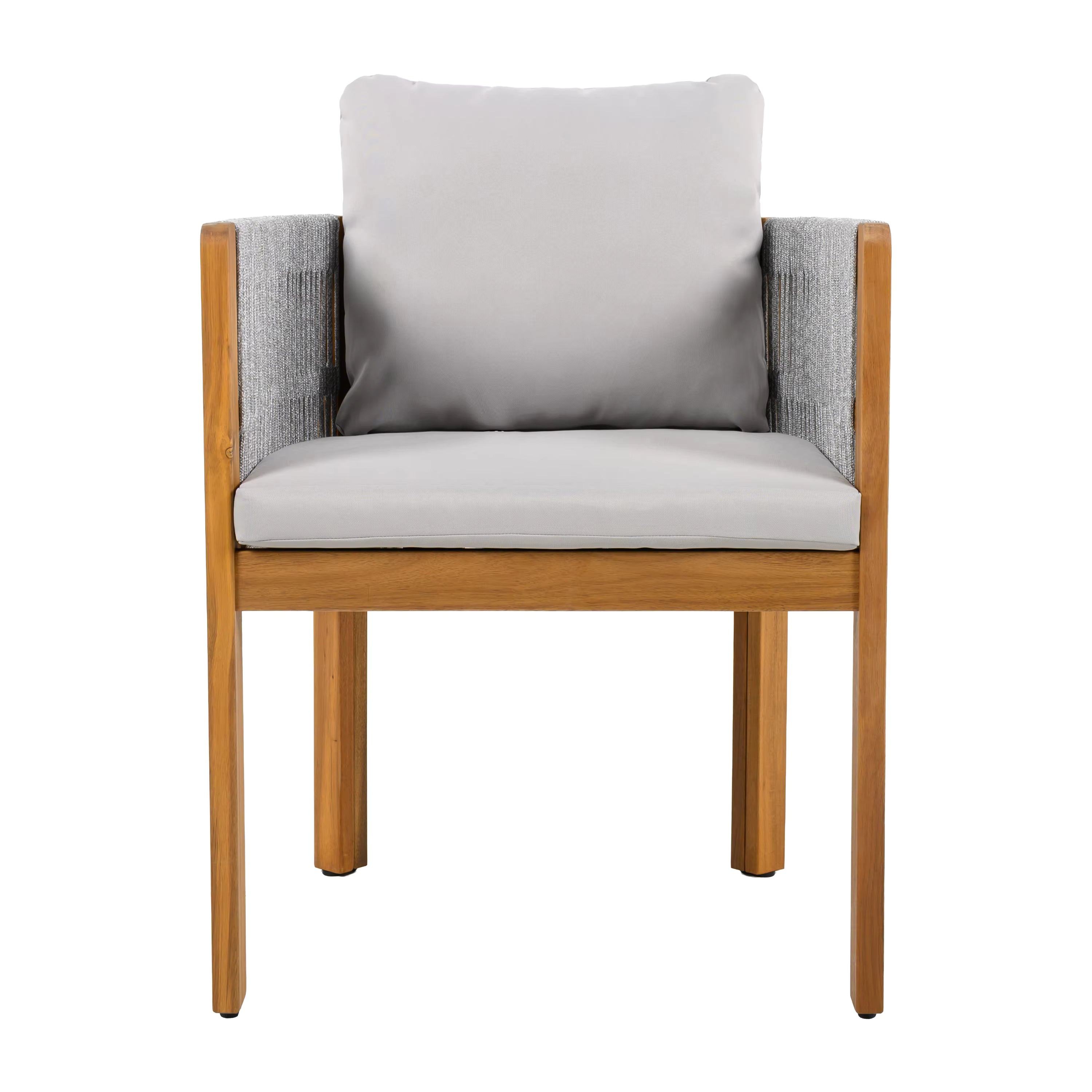 Modern Wood Outdoor Dining Chairs 2-Pack with Grey Rope Handles Washable Waterproof Cushions for Home Office