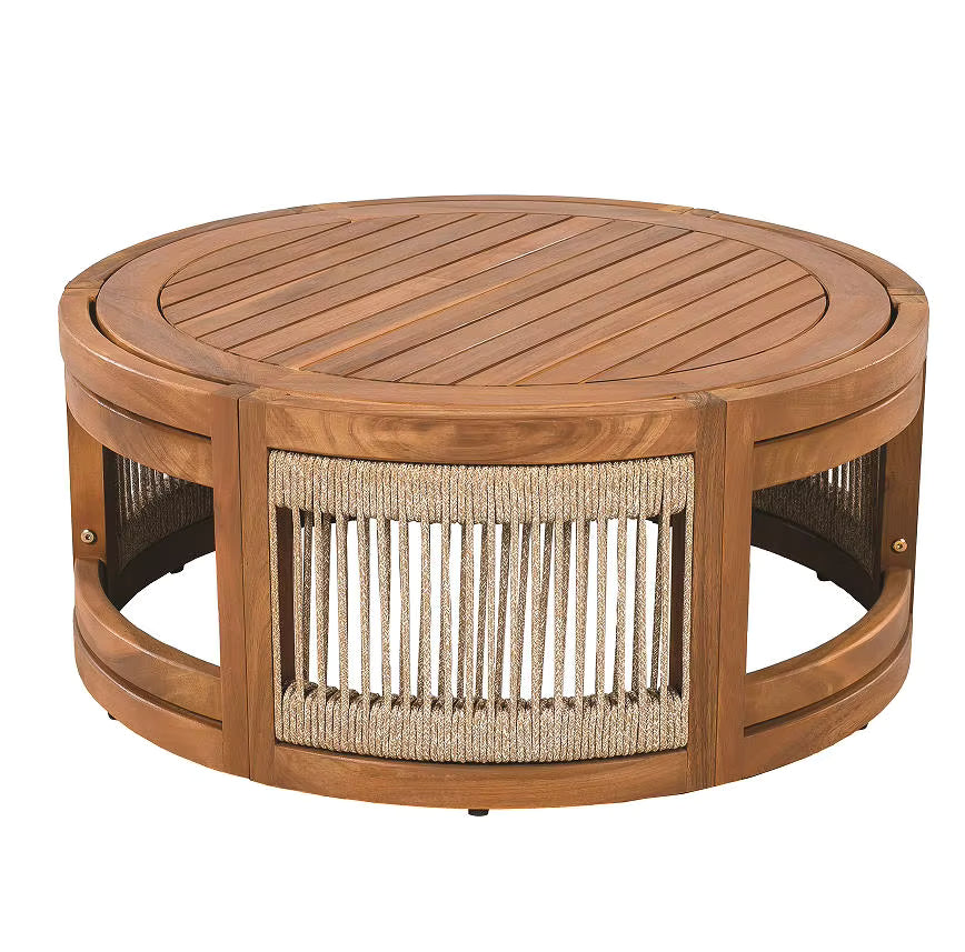 Wood Outdoor Coffee Table-Comfortable Portable Modern Design Handwoven Rope Accent Table