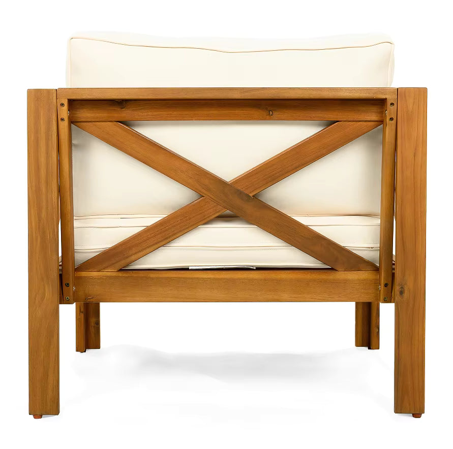 Modern Oak Wood Garden Armchair with Cushions (Set of 2) Portable & Comfortable Outdoor Patio Furniture