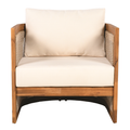 Modern Rosewood Garden Chair Curved Tub Design with Woven Rope Accents Water-Resistant Cushions