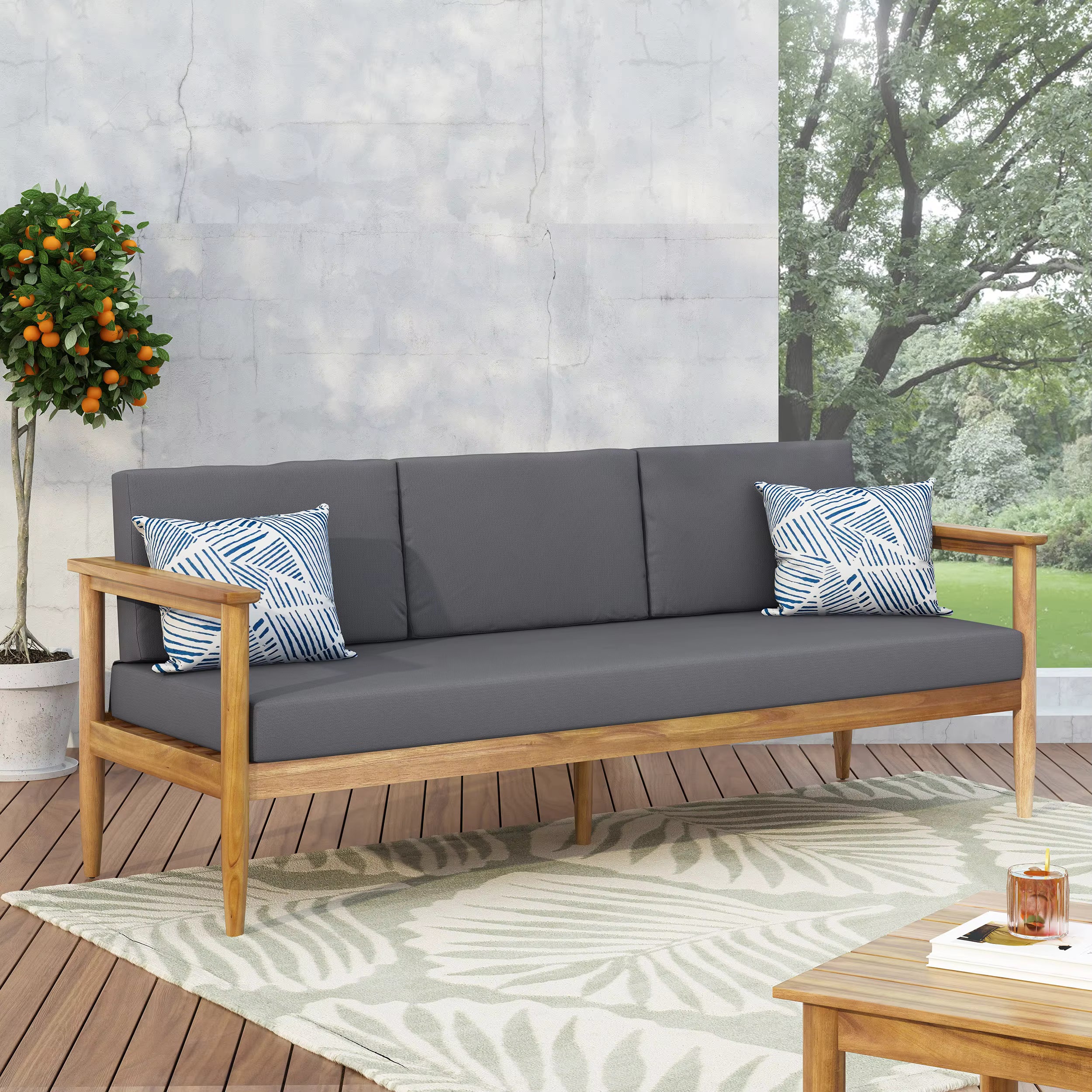 Outdoor Minimalist Sofa Sets Teak Wood Elegant Furniture