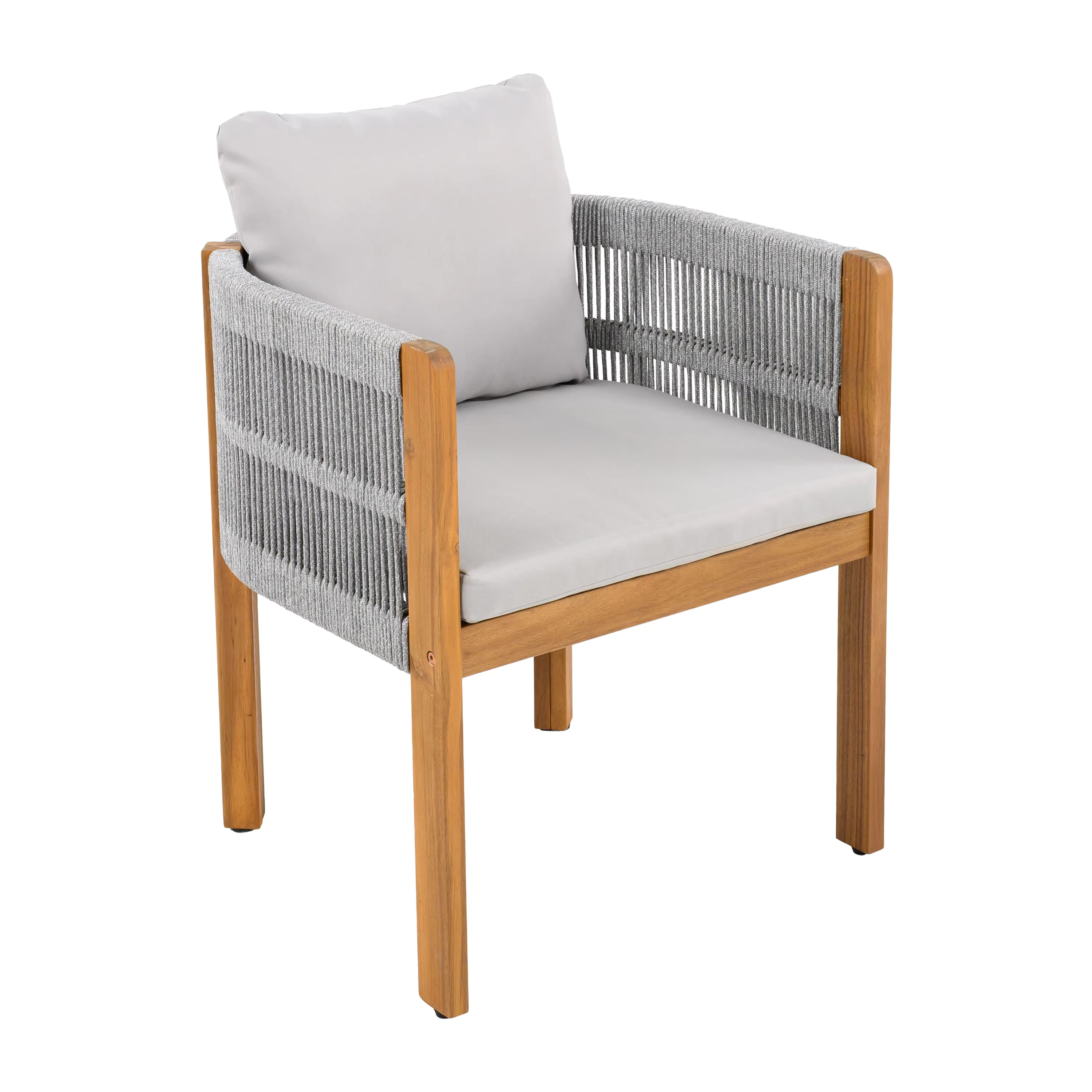 Modern Wood Outdoor Dining Chairs 2-Pack with Grey Rope Handles Washable Waterproof Cushions for Home Office