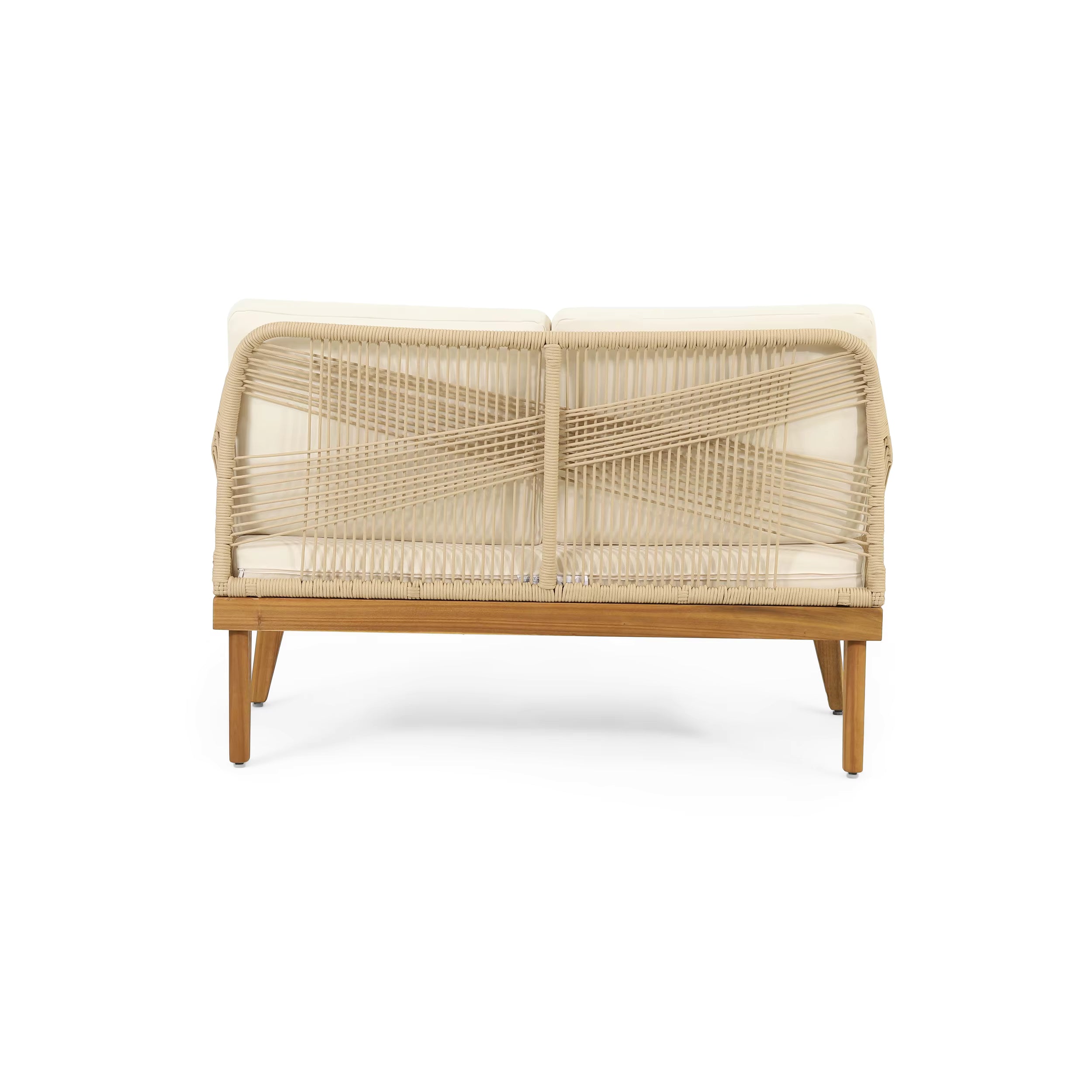 Outdoor 4-Piece Convertible Acacia Wood Chat Set Loveseat and 2 Club Chairs with Rope 1 Table Set for Hotels