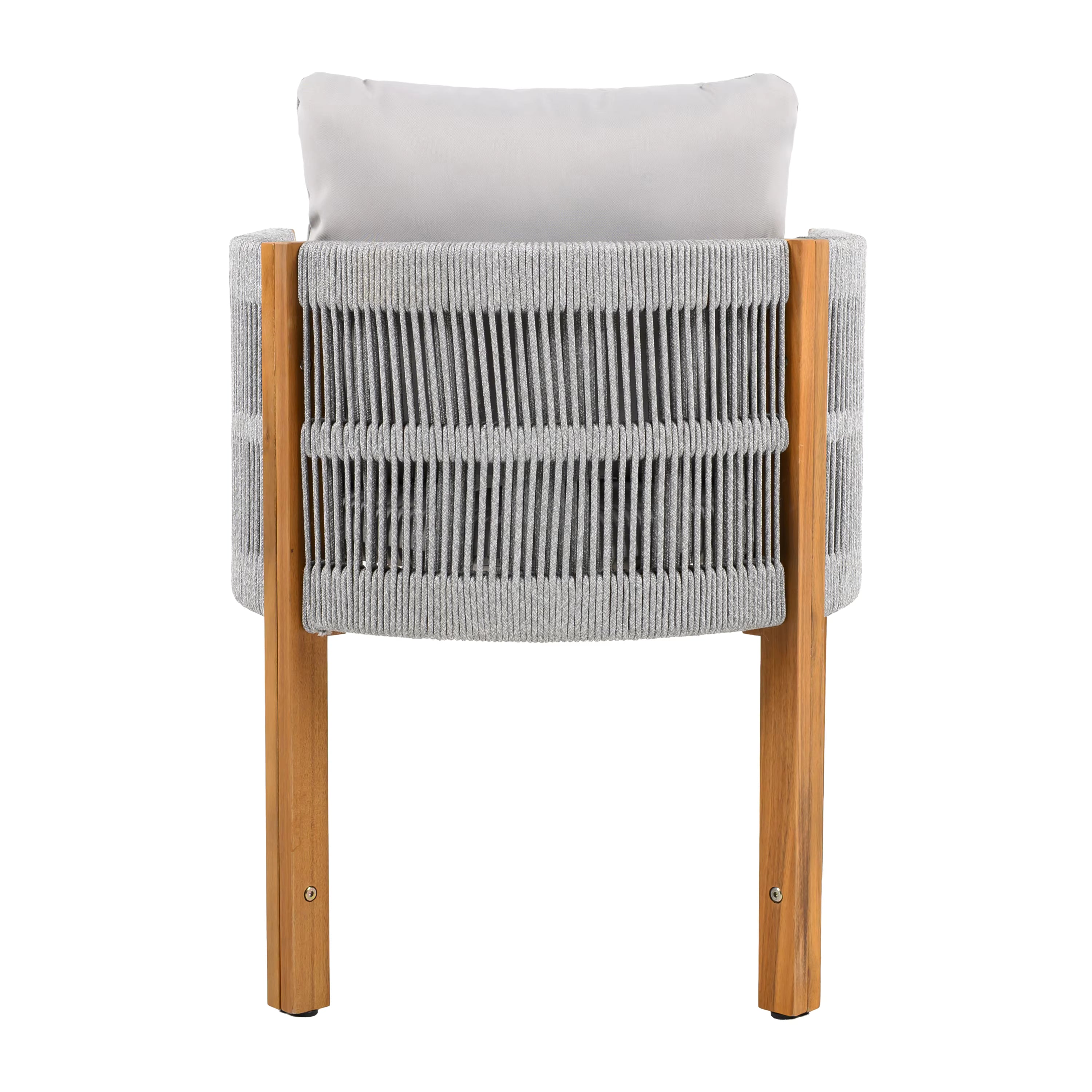 Modern Wood Outdoor Dining Chairs 2-Pack with Grey Rope Handles Washable Waterproof Cushions for Home Office