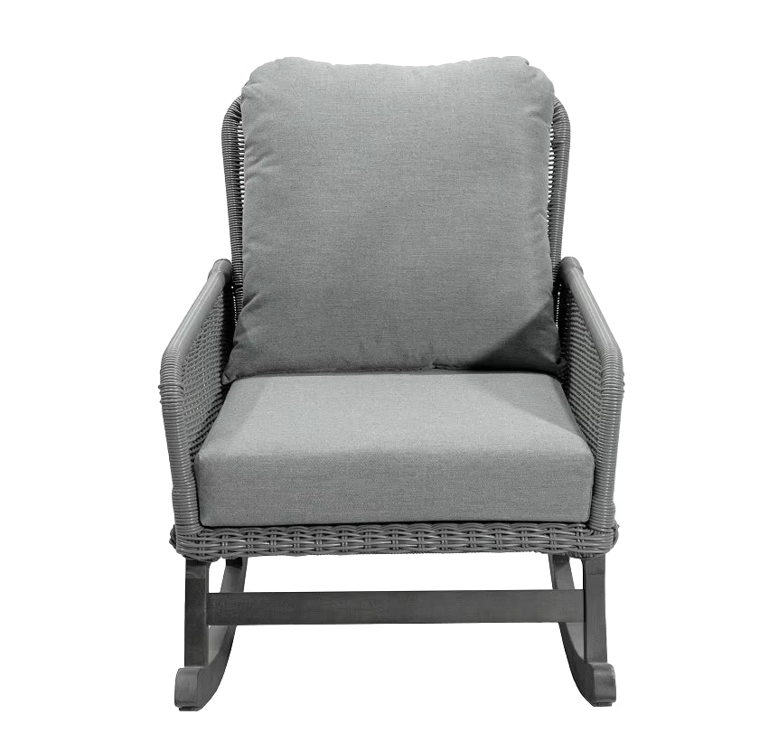 Modern Minimalist Gray Wicker Rocking Chair Comfortable Portable Soft Polyester Cushions Durable Wooden Frame for Outdoor Use
