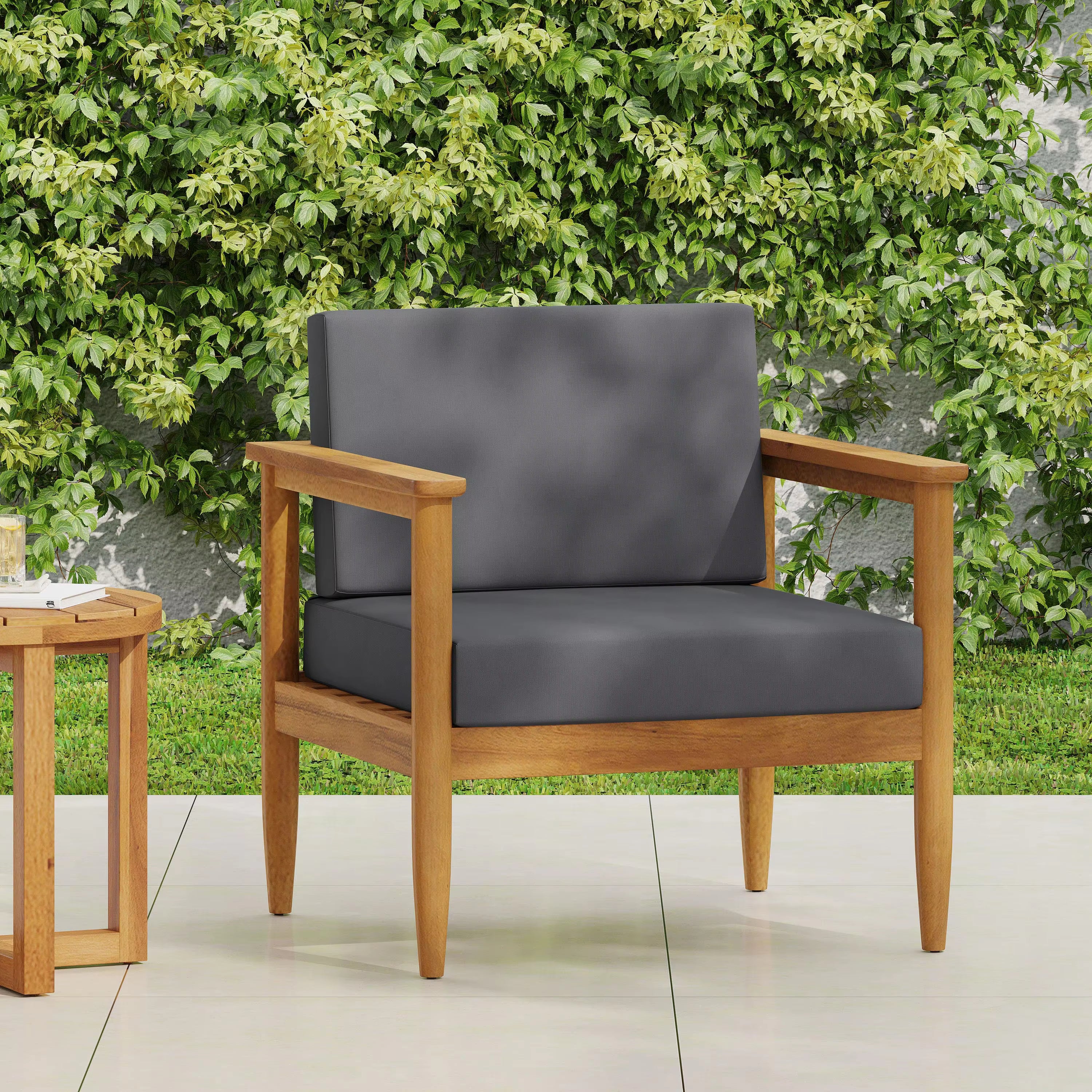 Outdoor Furniture Modern Luxury Accent Chair with Natural Teak Wood Legs and Cushion for Dining