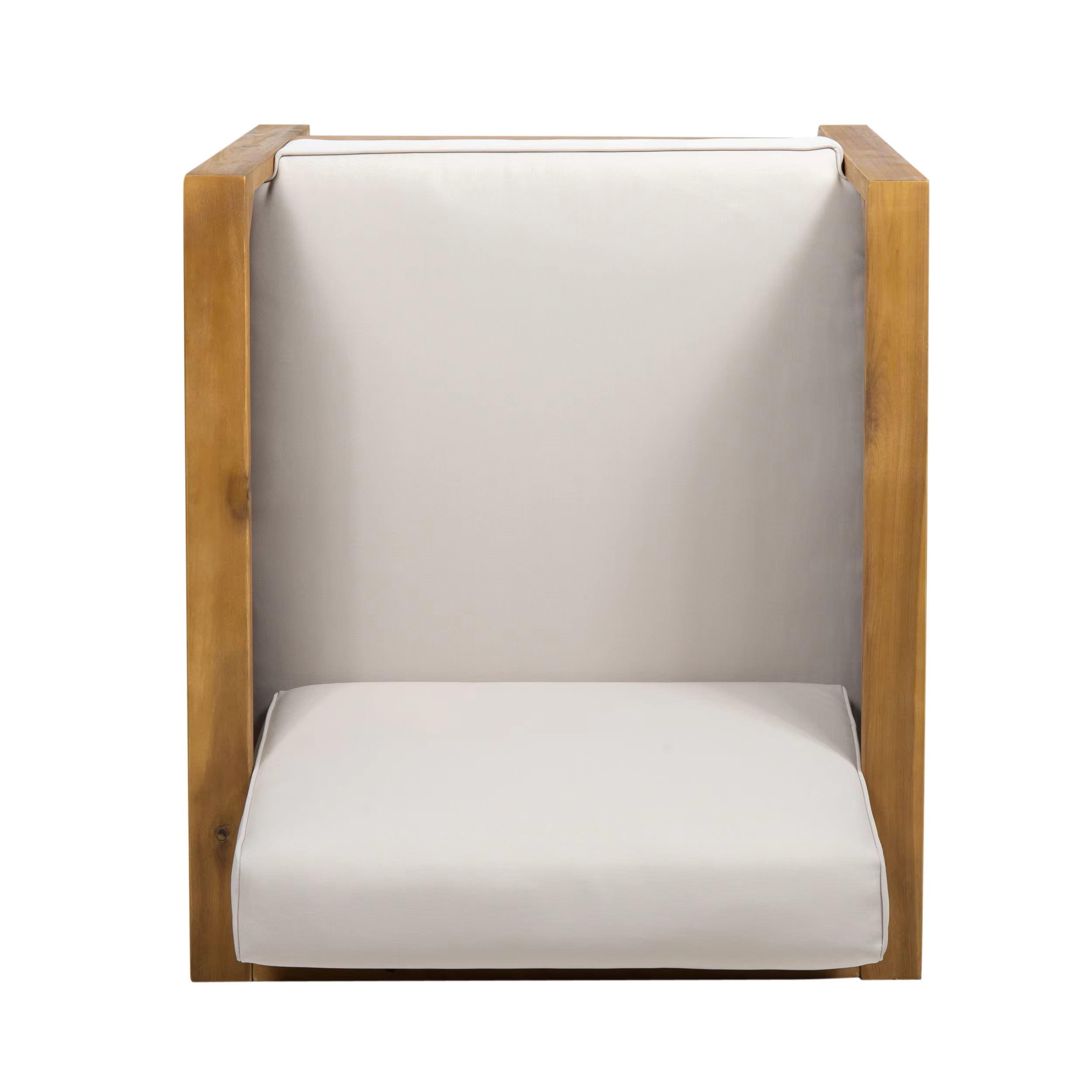 Modern Teak Outdoor Dining Chair-Rope Light Gray Cushion Waterproof Garden Patio Furniture with Wood Legs