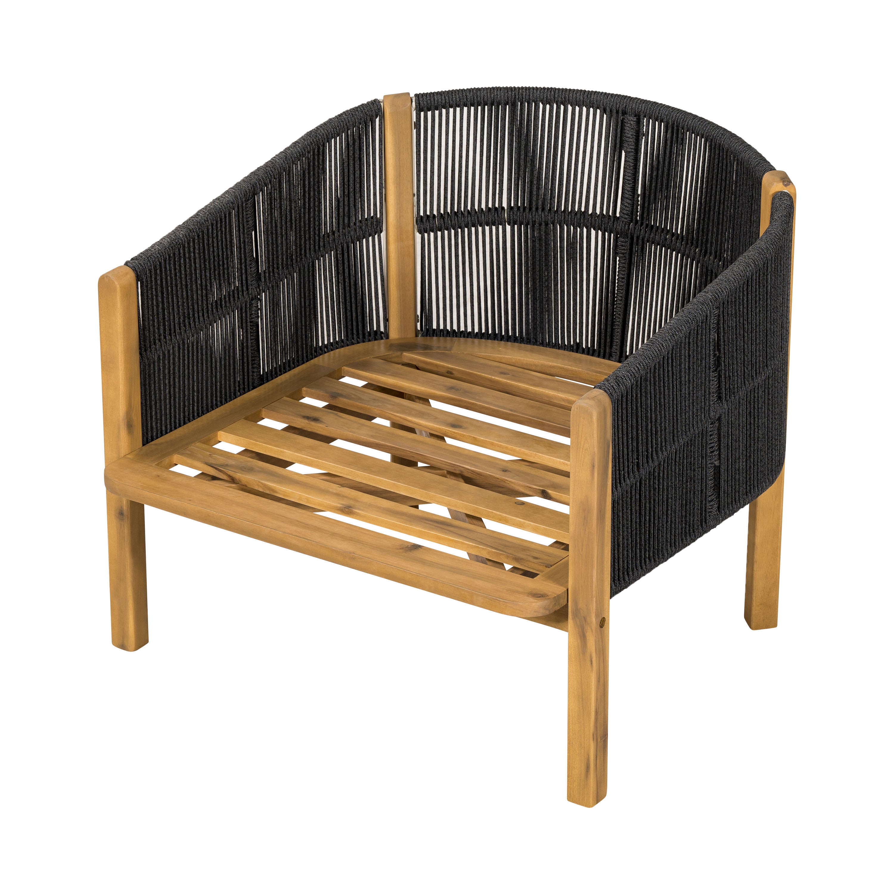 Modern Solid Wood Outdoor Club Chair with Waterproof Cushion and Dark Gray Rope Portable Design for Dining & Garden Use