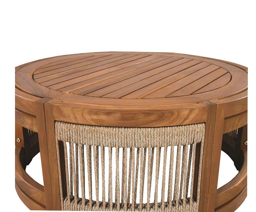 Wood Outdoor Coffee Table-Comfortable Portable Modern Design Handwoven Rope Accent Table