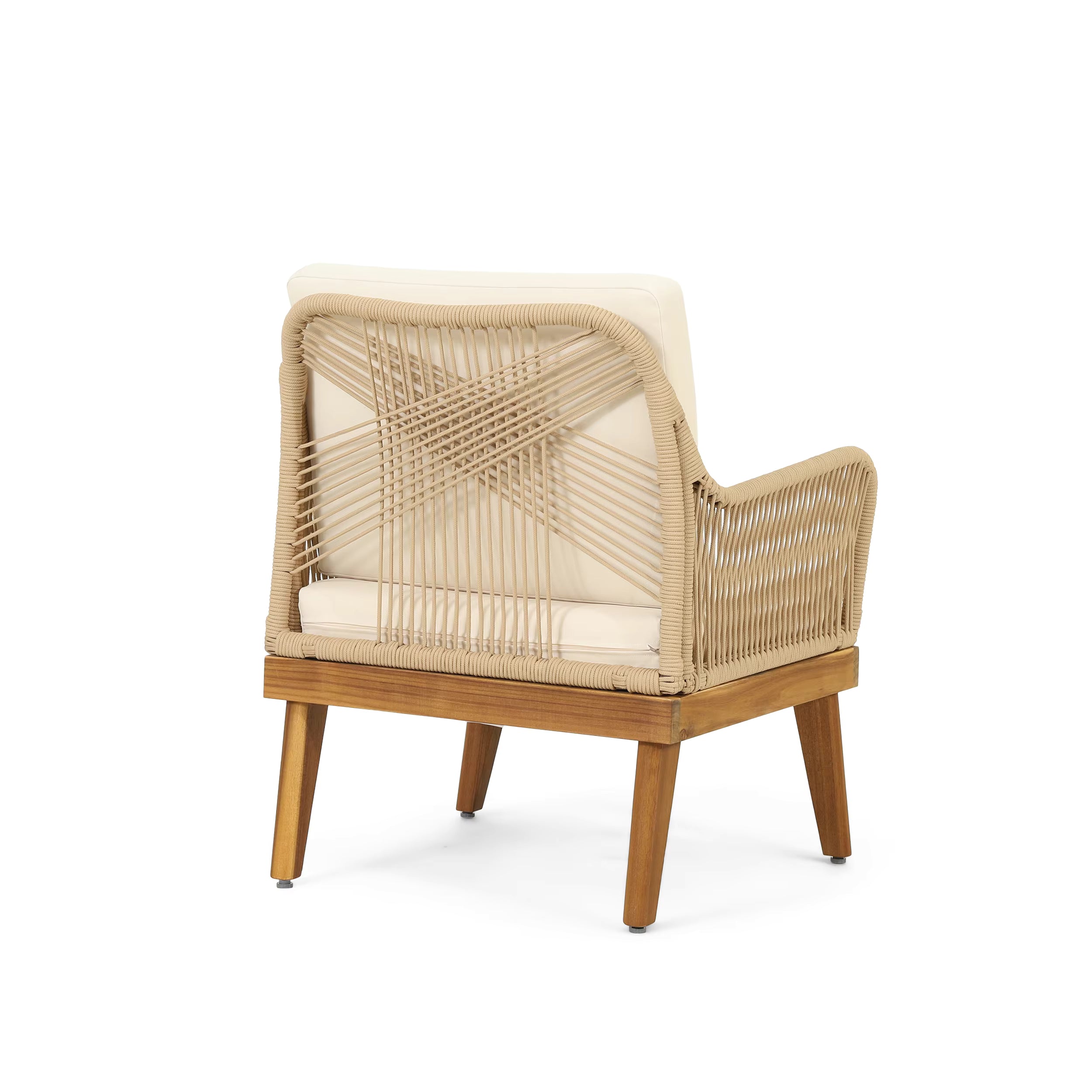 Outdoor 4-Piece Convertible Acacia Wood Chat Set Loveseat and 2 Club Chairs with Rope 1 Table Set for Hotels