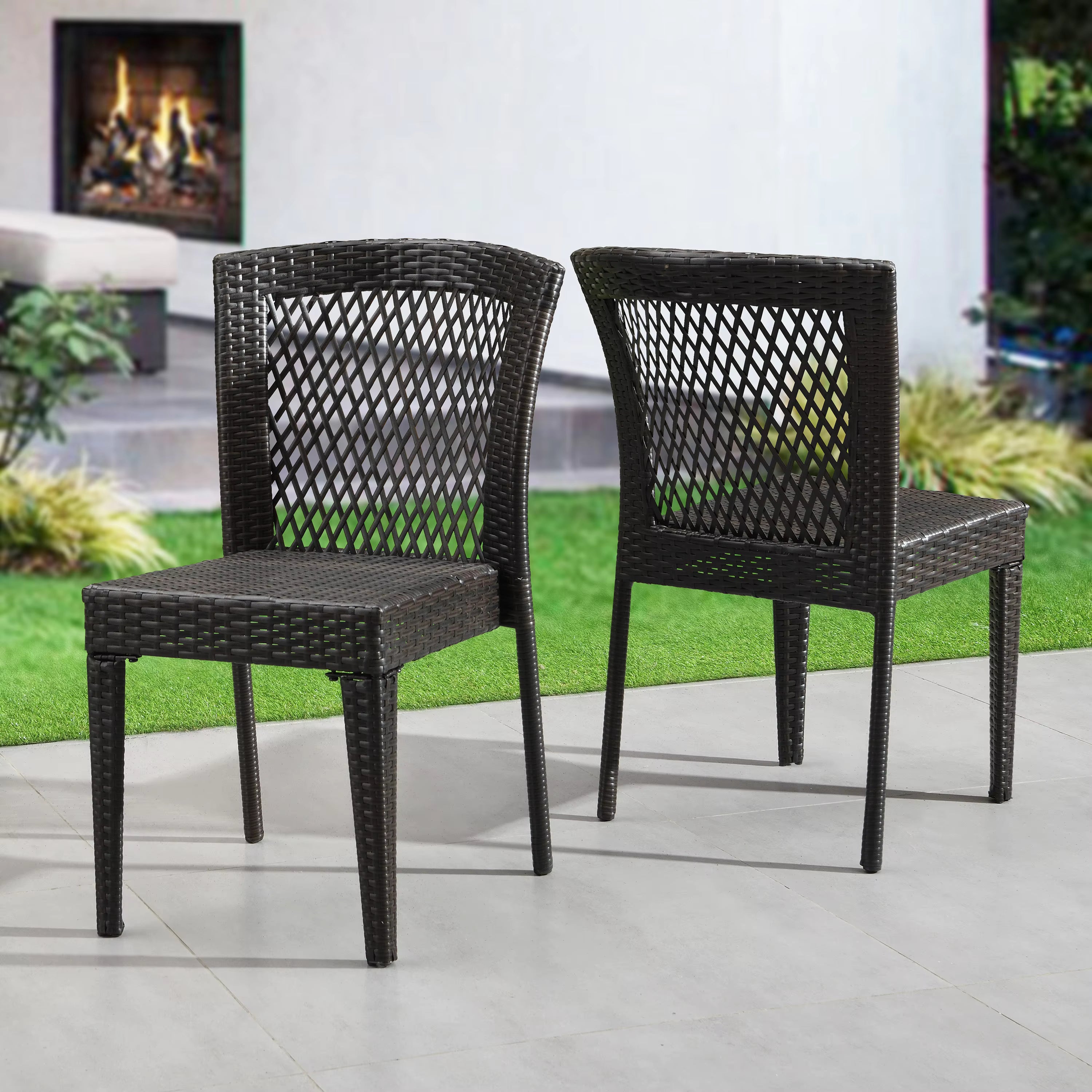 Outdoor Dining Chairs Set of 2, Stackable Chairs with UV-Resistant PE Rattan and Steel Frame