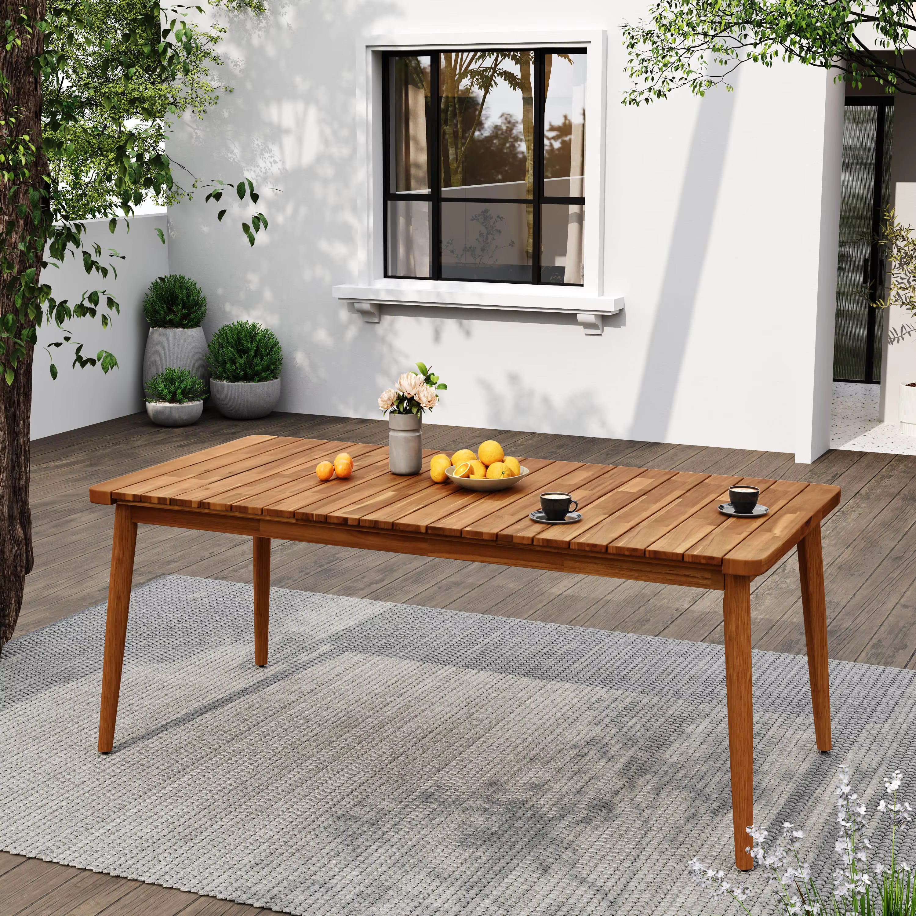Acacia Wood 6-Person Dining Table Modern Patio Furniture for Garden Backyard 180 LBS Weight Capacity Outdoor