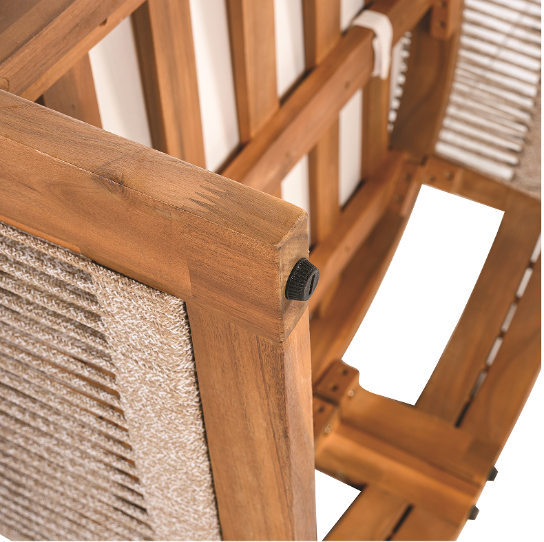 Modern Rosewood Garden Chair Curved Tub Design with Woven Rope Accents Water-Resistant Cushions