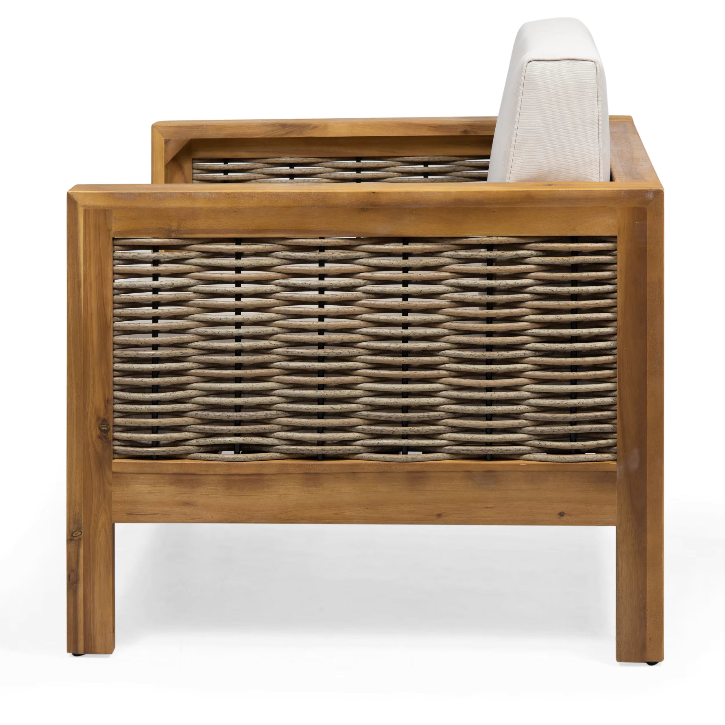 Modern Teak Outdoor Dining Chair-Rope Light Gray Cushion Waterproof Garden Patio Furniture with Wood Legs