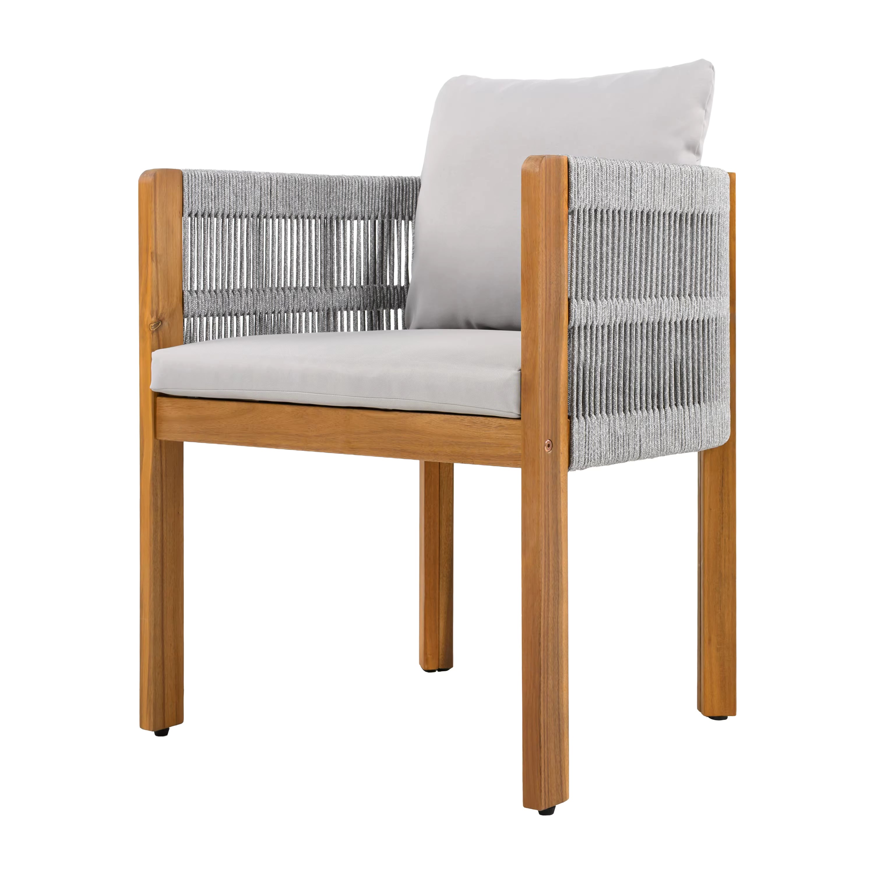 Modern Wood Outdoor Dining Chairs 2-Pack with Grey Rope Handles Washable Waterproof Cushions for Home Office